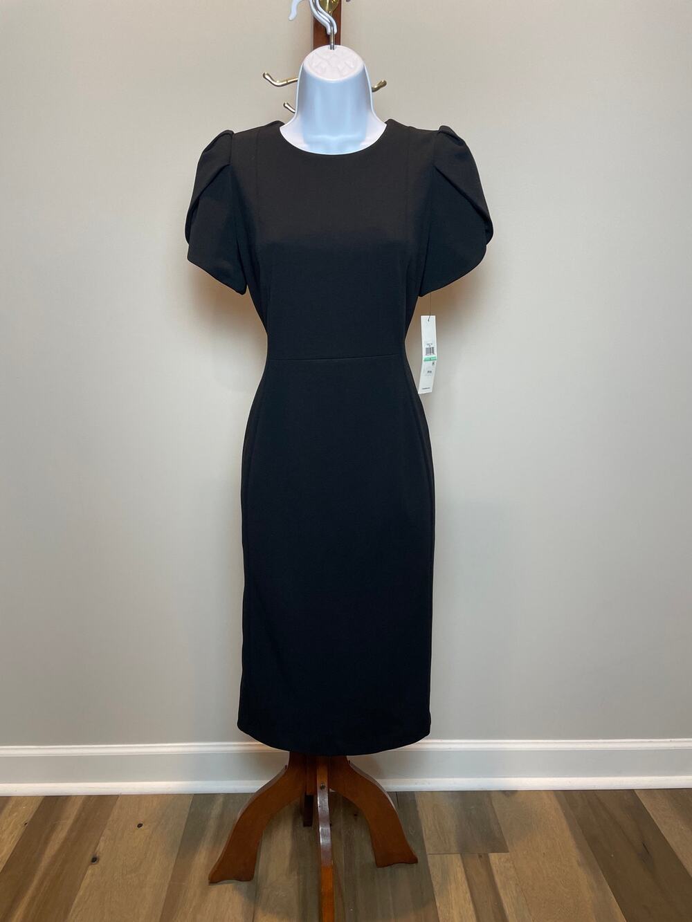 Calvin Klein Dress Size 8 Black Sheath Stretch Midi Workwear NWT